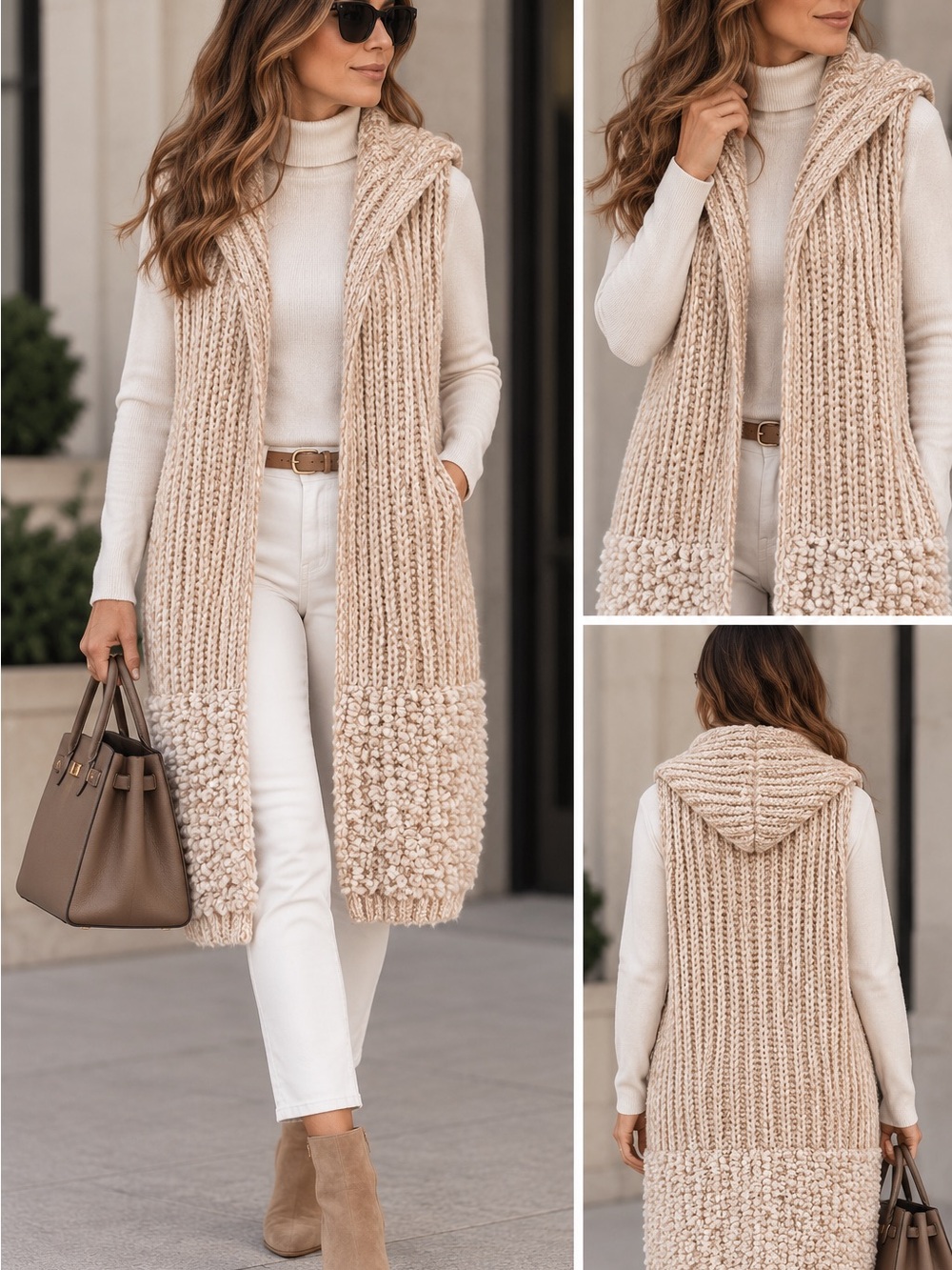 Cocogio Made in Italy Chunky Knit Hooded Long Vest Size L NWT